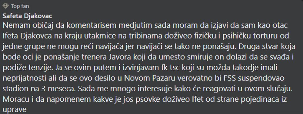 Poruka oca Ifeta Đakovca na društvenoj mreži Fejsbuk (Foto: Screenshot / Facebook)