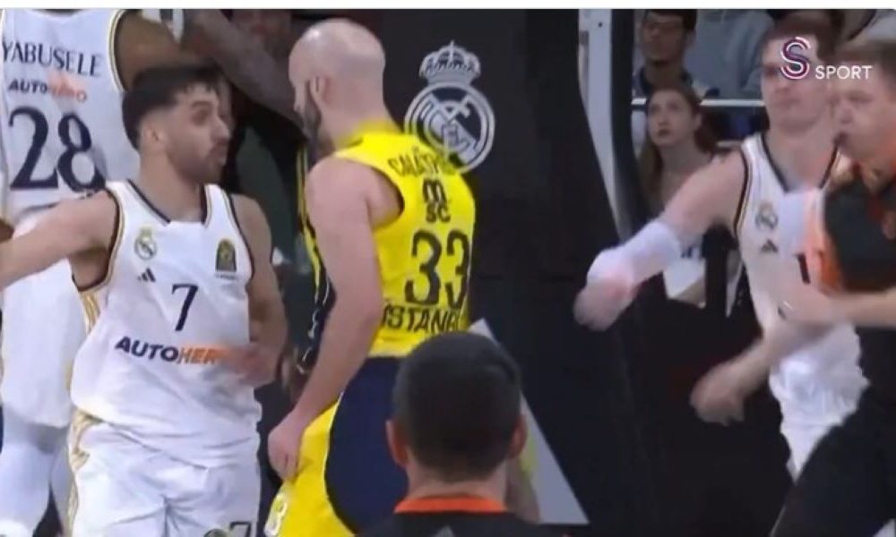 OPET FRKA U MADRIDU Umalo tuča na meču Real – Fenerbahče! Bivši igrač Zvezde završio na parketu (VIDEO)