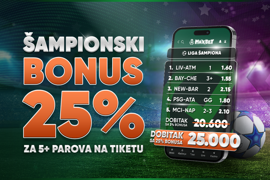 Samo u MaxBetu: Šampionski bonus, najveći bonus u Srbiji